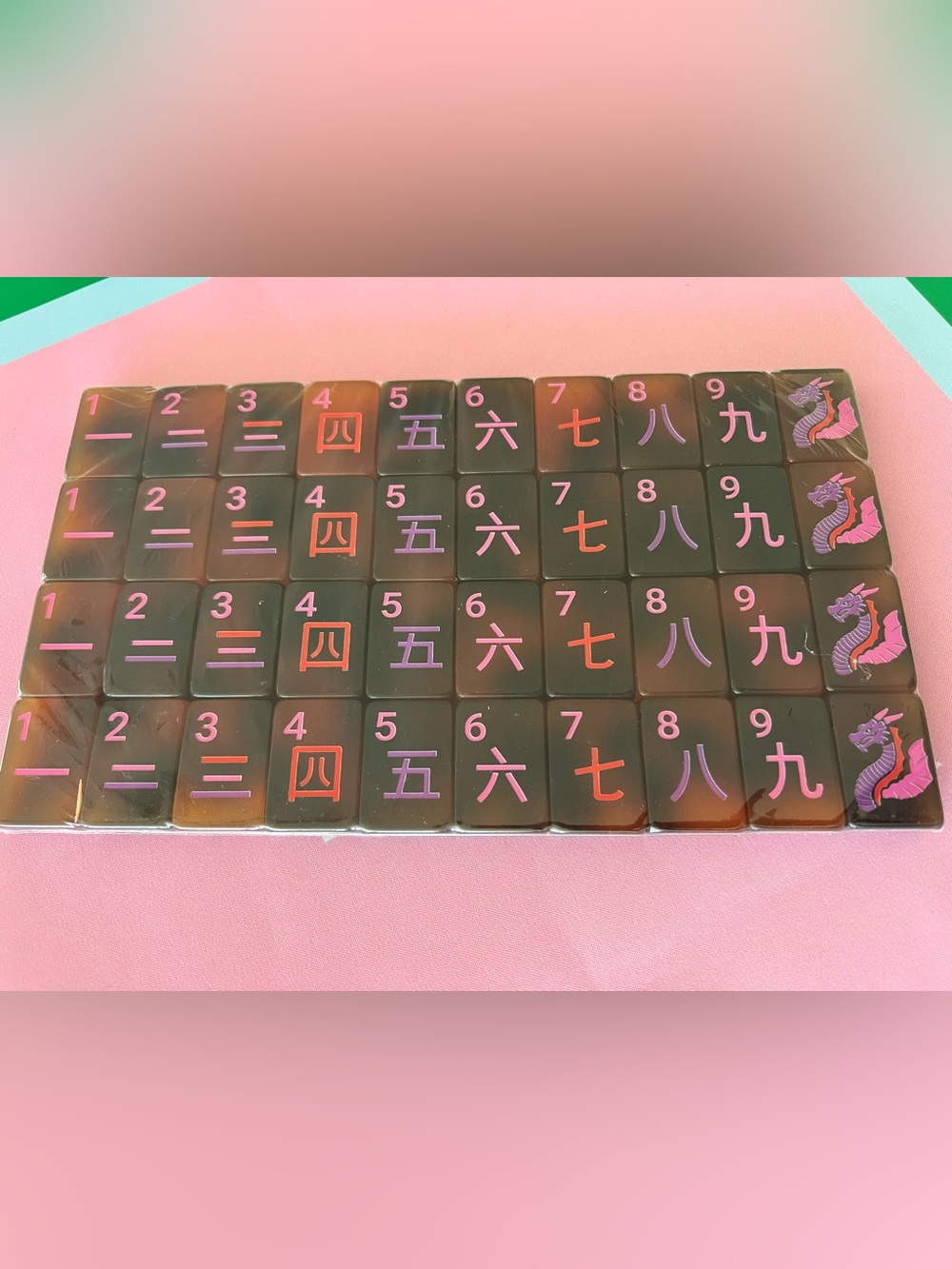 Tortoise Acrylic Mahjong Tiles - Pink Accents - Picture 4 of 5